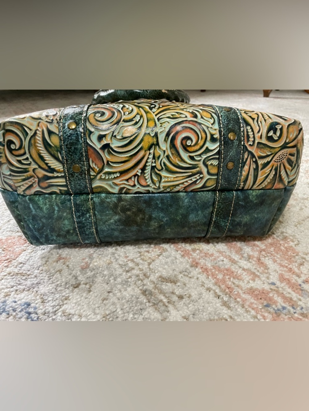 Patricia Nash Talloria Tooled Leather Handbag - Turquoise Western Tote - Picture 4 of 10